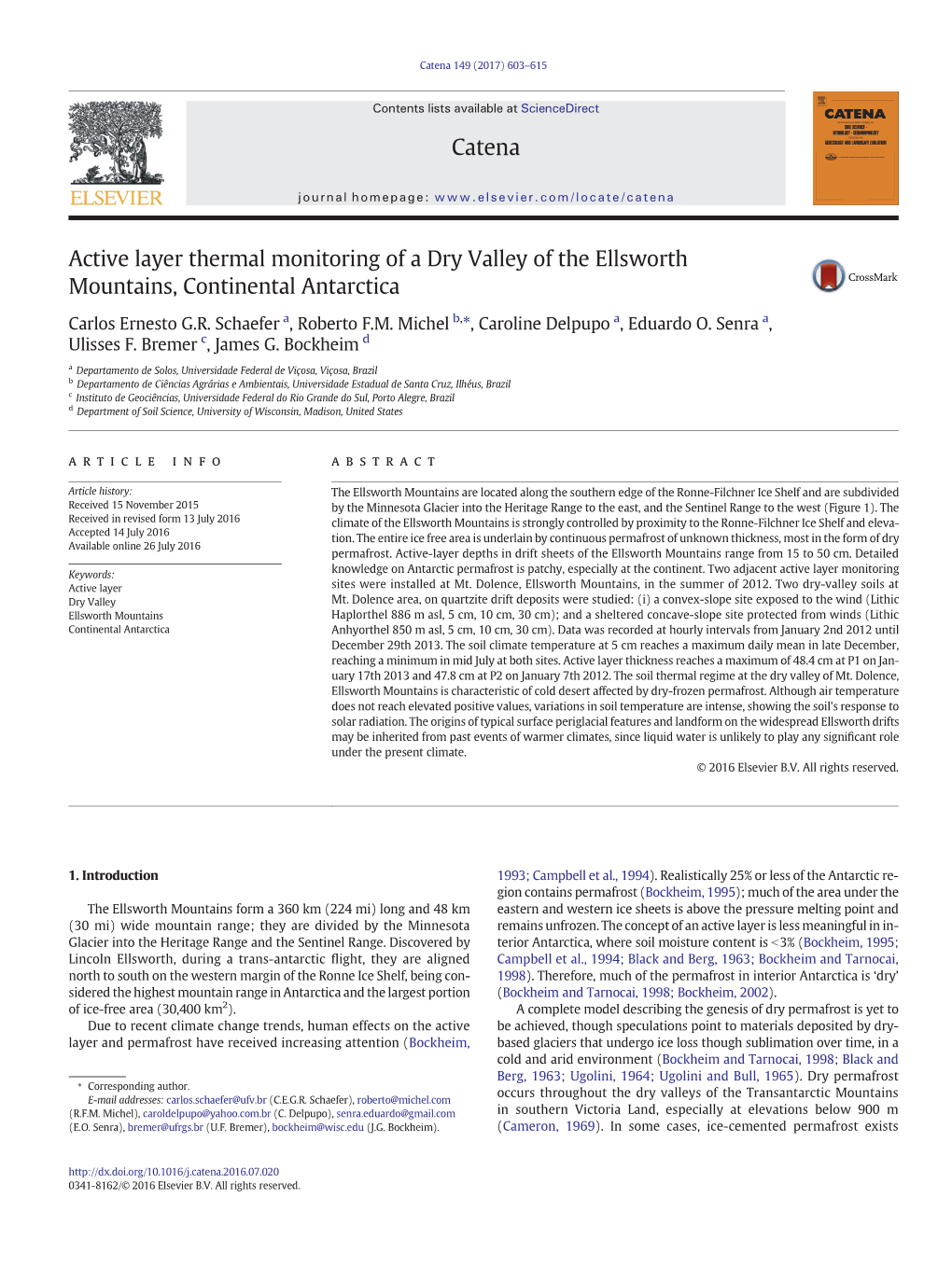 Active Layer Thermal Monitoring of a Dry Valley of the Ellsworth Mountains, Continental Antarctica