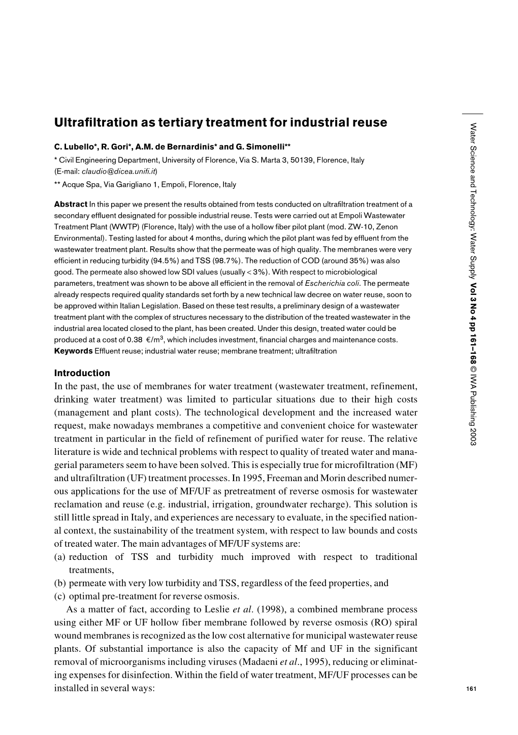 Ultrafiltration As Tertiary Treatment for Industrial Reuse