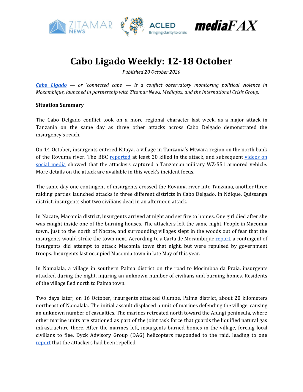 Cabo Ligado Weekly: 12-18 October Published 20 October 2020