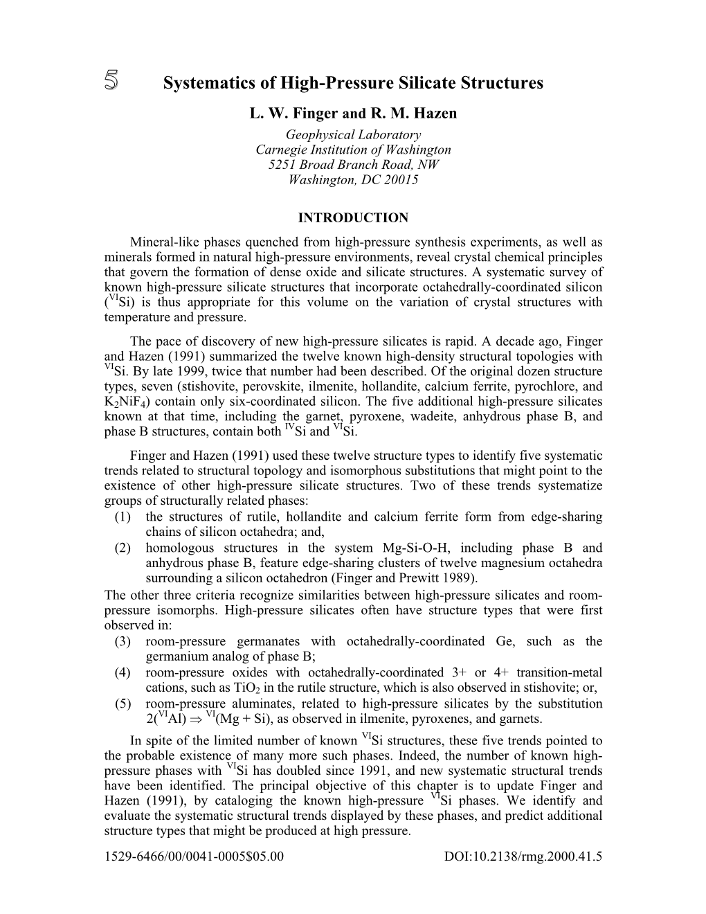 5 Systematics of High-Pressure Silicate Structures L