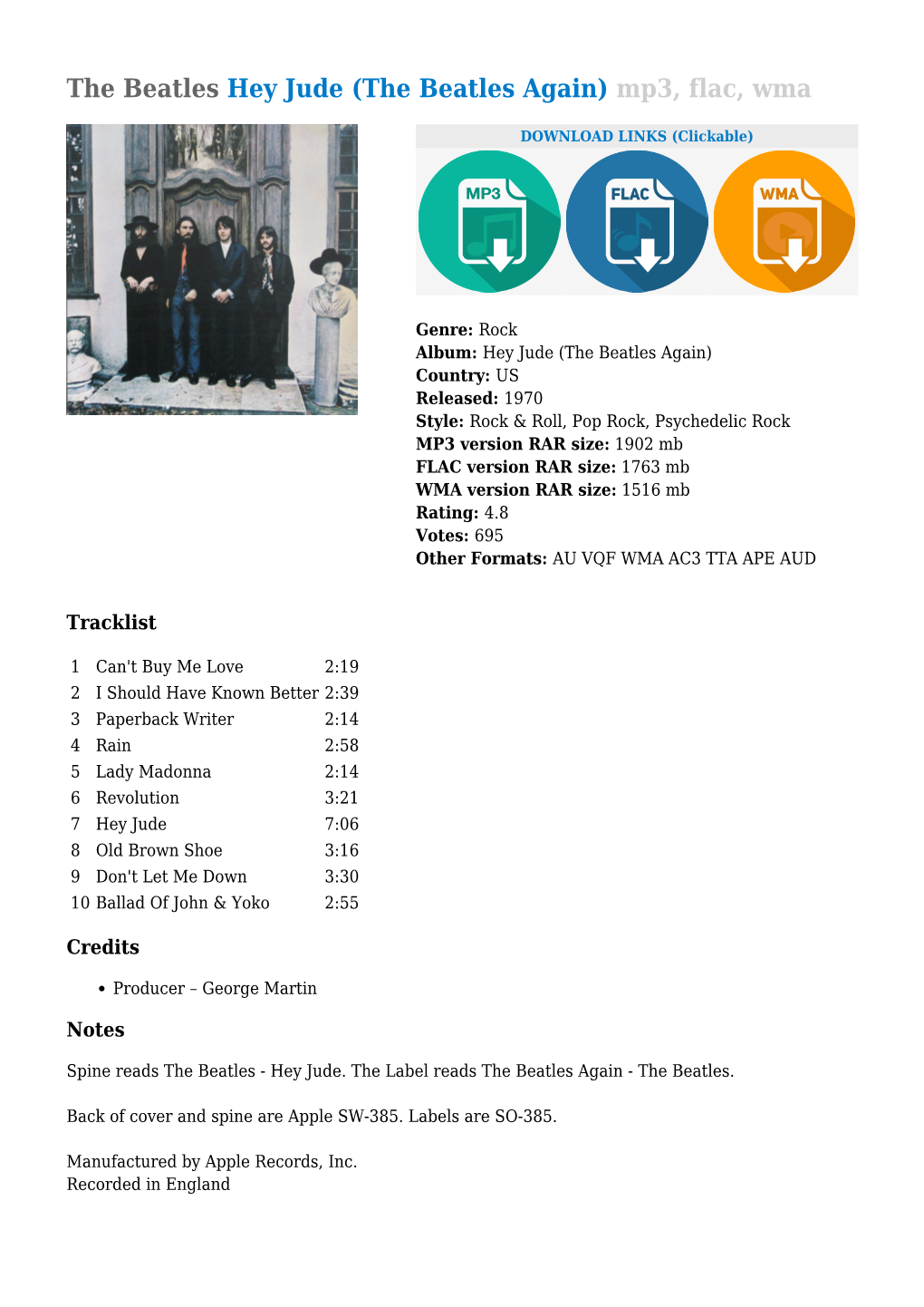 The Beatles Hey Jude (The Beatles Again) Mp3, Flac, Wma