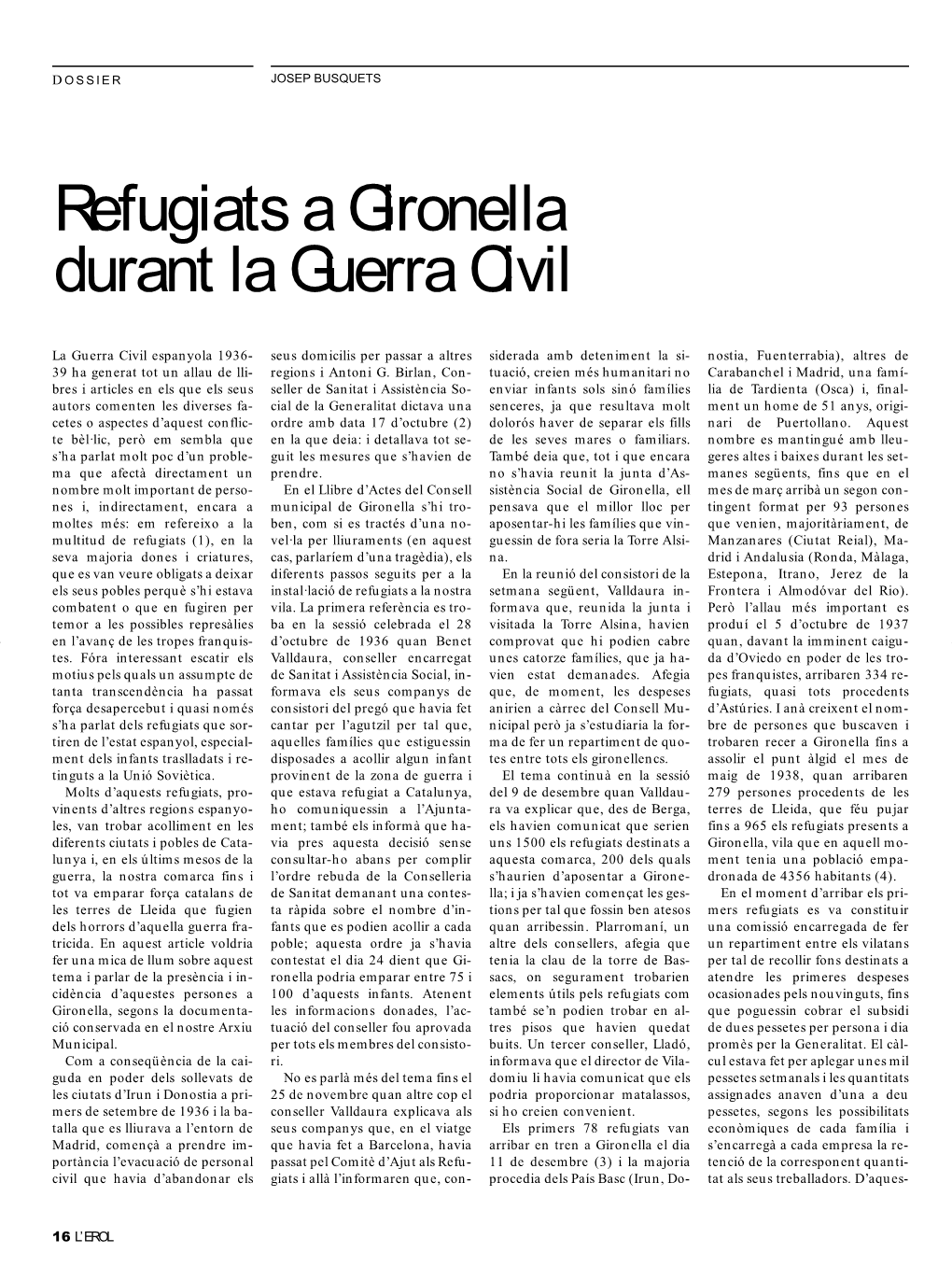 Refugiats a Gironella Durant La Guerra Civil