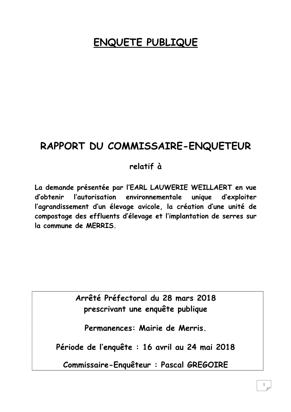 Enquete Publique Rapport Du Commissaire-Enqueteur