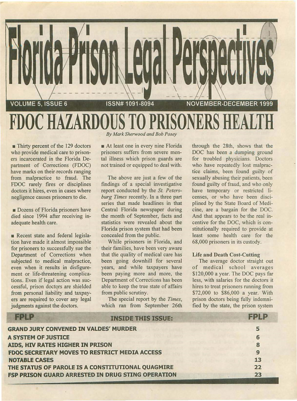 FDOC HAZARDOUS to PRISONERS HEALTH by Mark Shenvood and Bob Posey