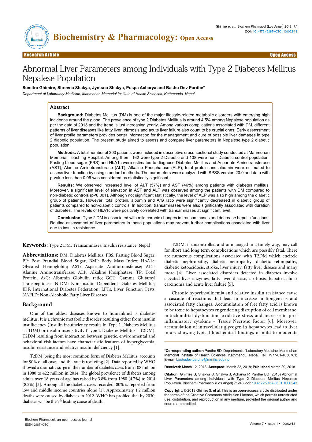 Abnormal Liver Parameters Among Individuals with Type 2 Diabetes