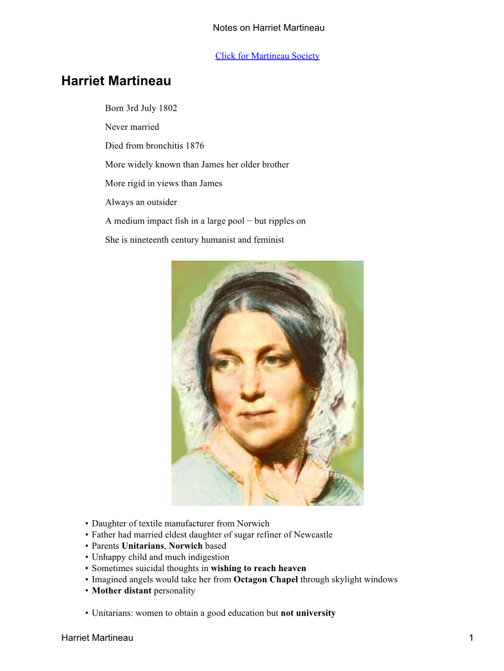 Notes on Harriet Martineau