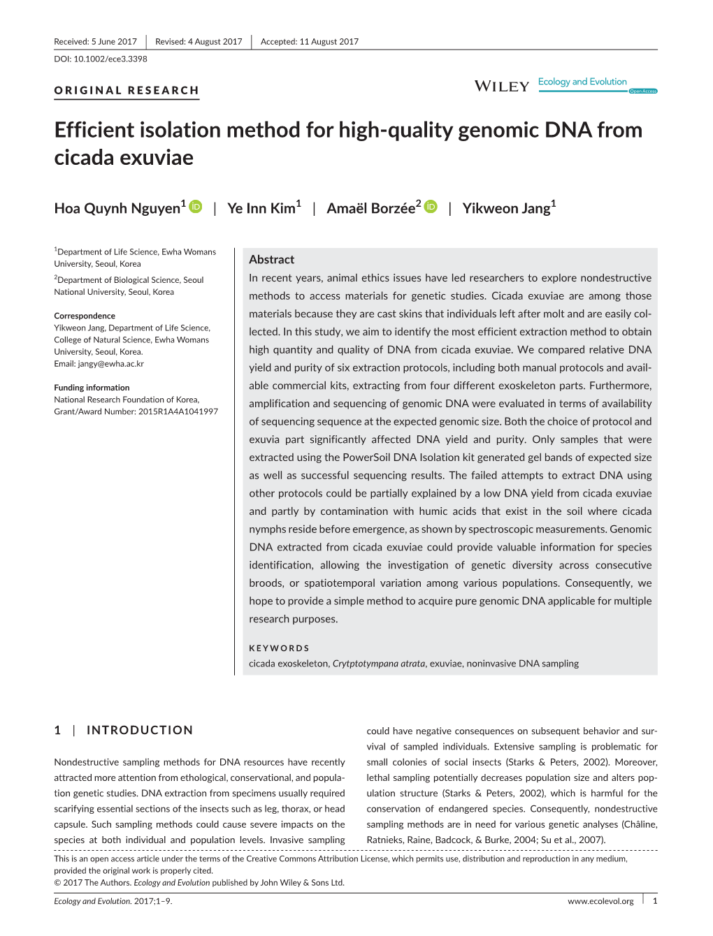 Quality Genomic DNA from Cicada Exuviae