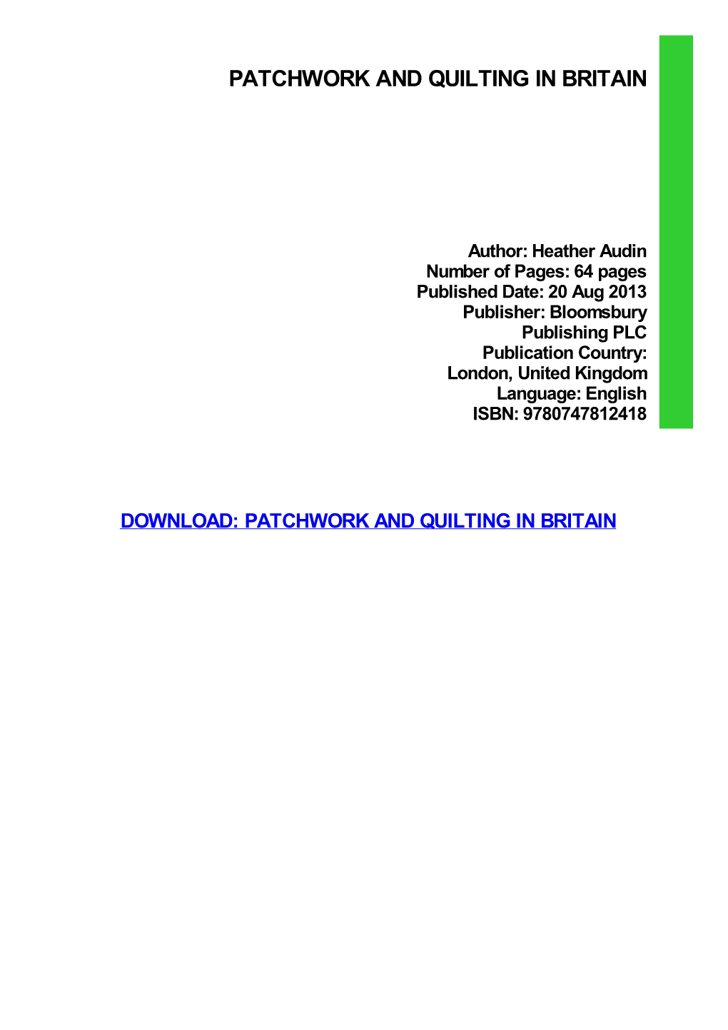 Patchwork and Quilting in Britain Download Free