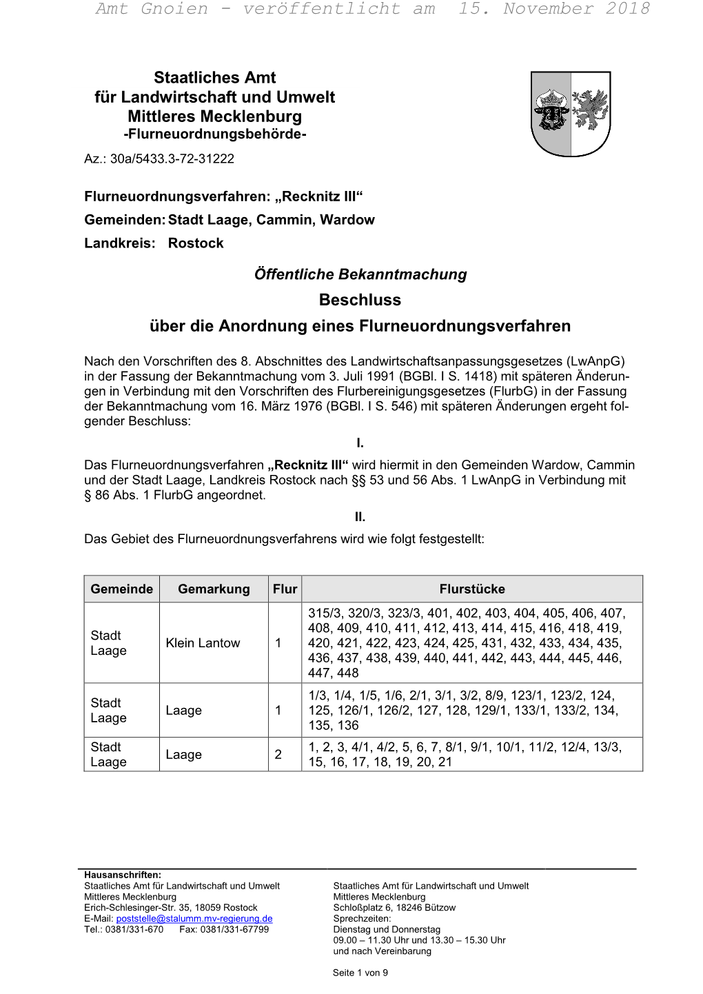 Flurneuordnungsverfahren "Recknitz III"