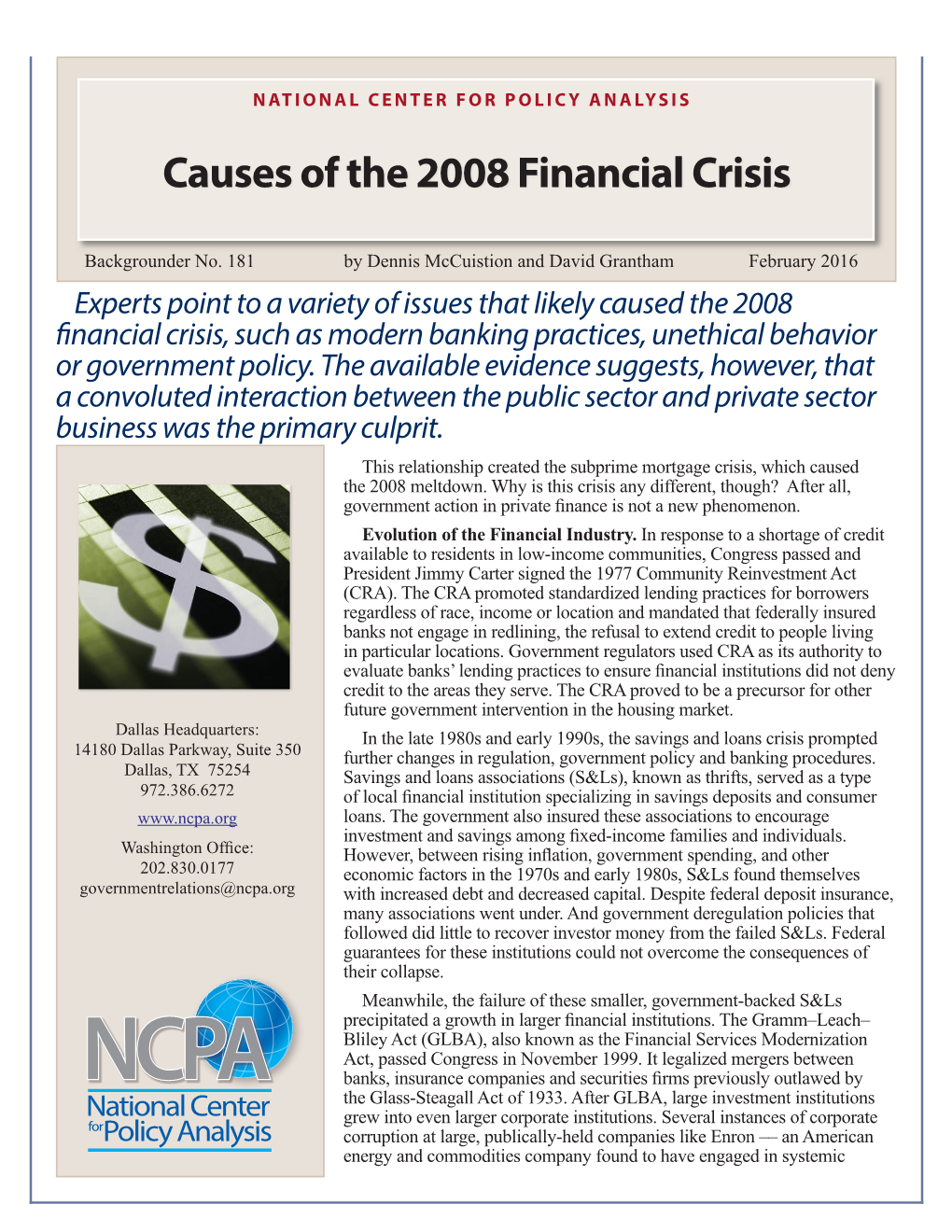 Causes of the 2008 Financial Crisis