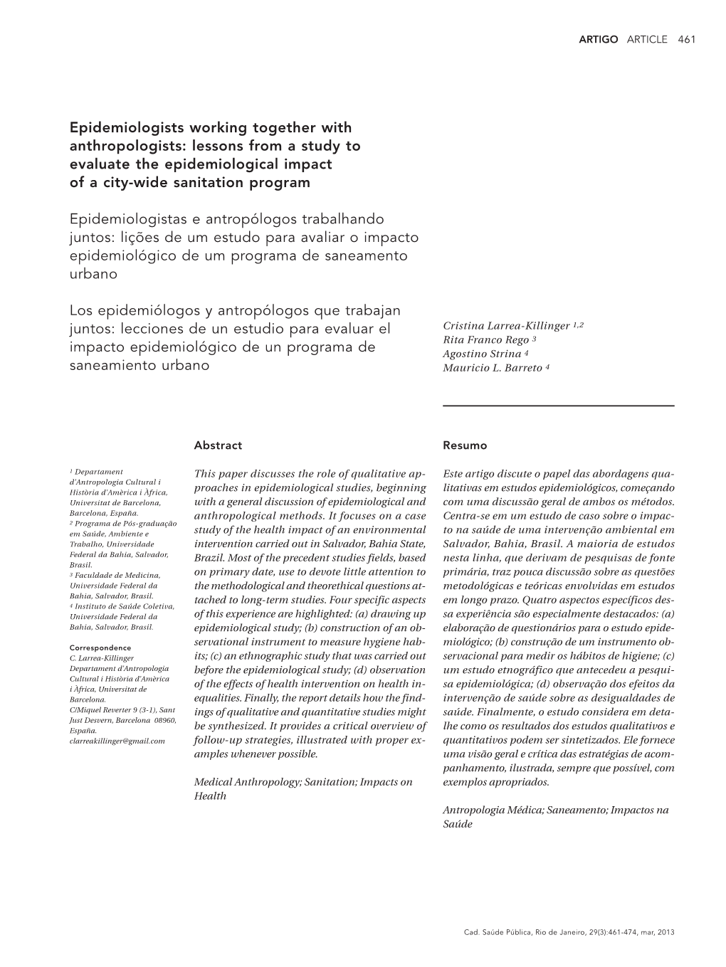 Epidemiologists Working Together with Anthropologists: Lessons from a Study to Evaluate the Epidemiological Impact of a City-Wide Sanitation Program