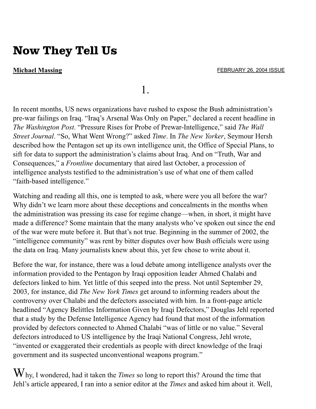 Now They Tell Us by Michael Massing | the New York Review of Books