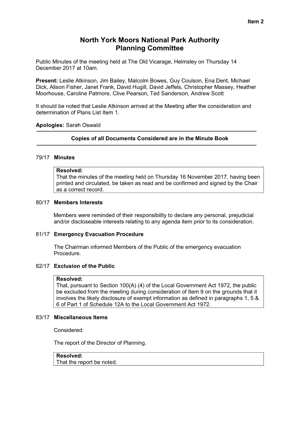 North York Moors National Park Authority Planning Committee