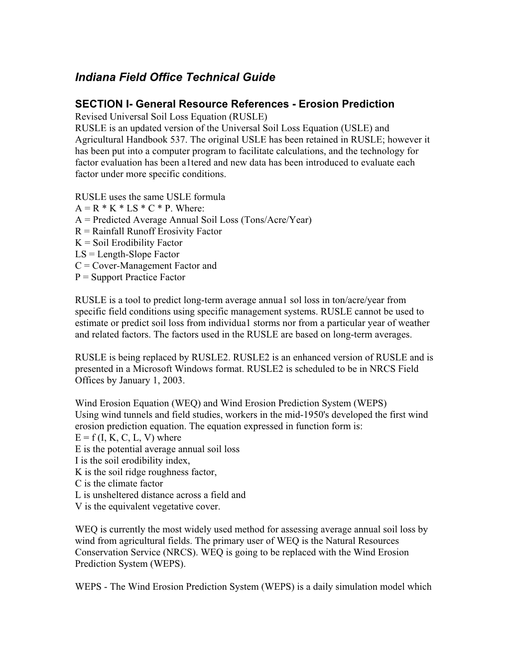 IN FOTG Sec1 Erosion Prediction