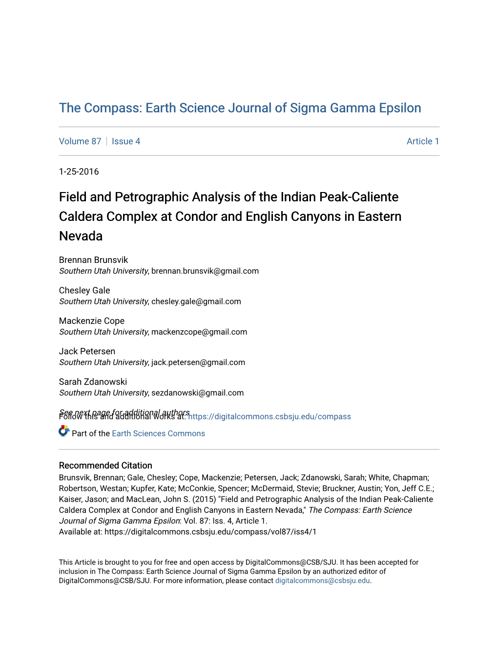 Field and Petrographic Analysis of the Indian Peak-Caliente Caldera Complex at Condor and English Canyons in Eastern Nevada