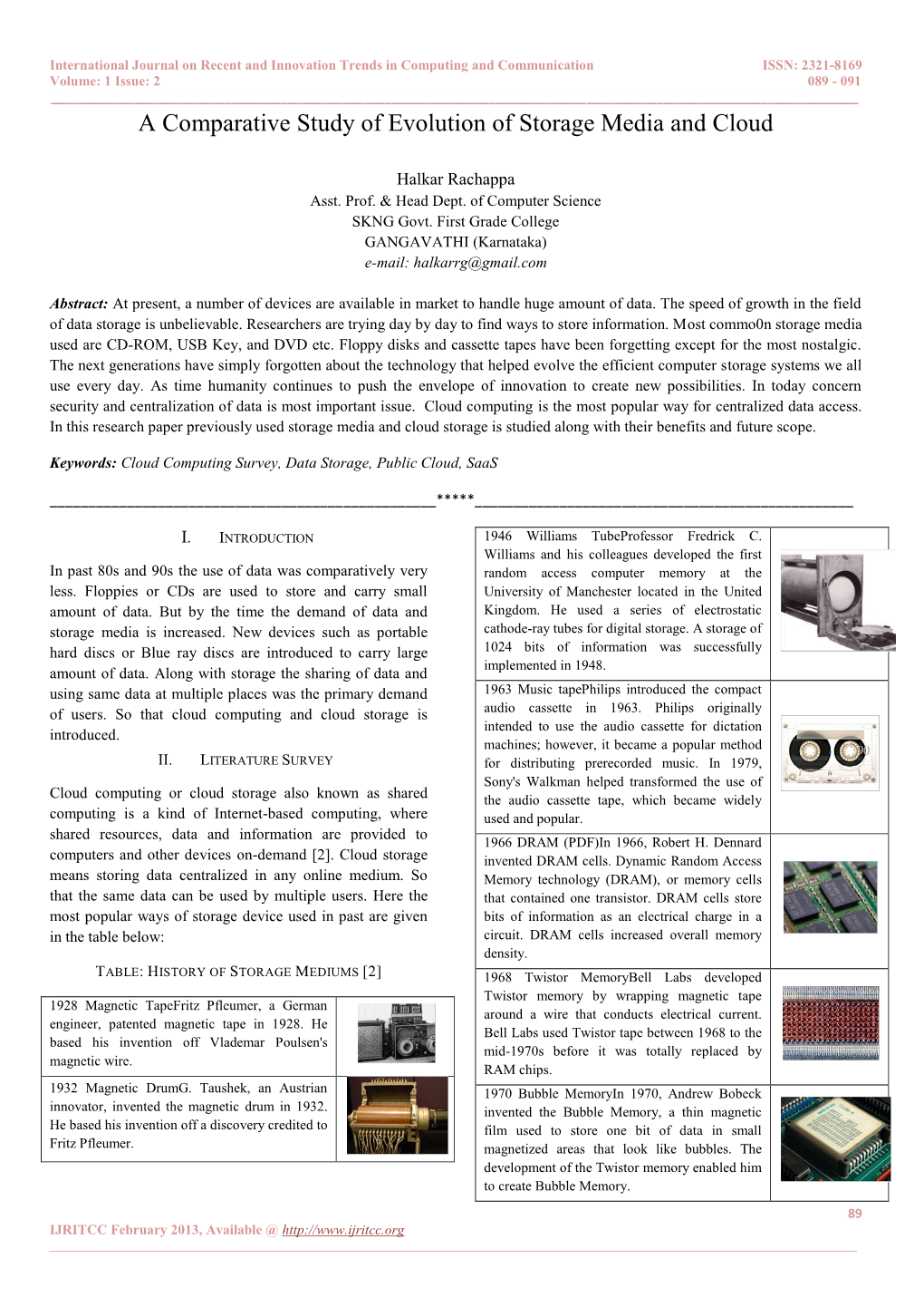 A Comparative Study of Evolution of Storage Media and Cloud