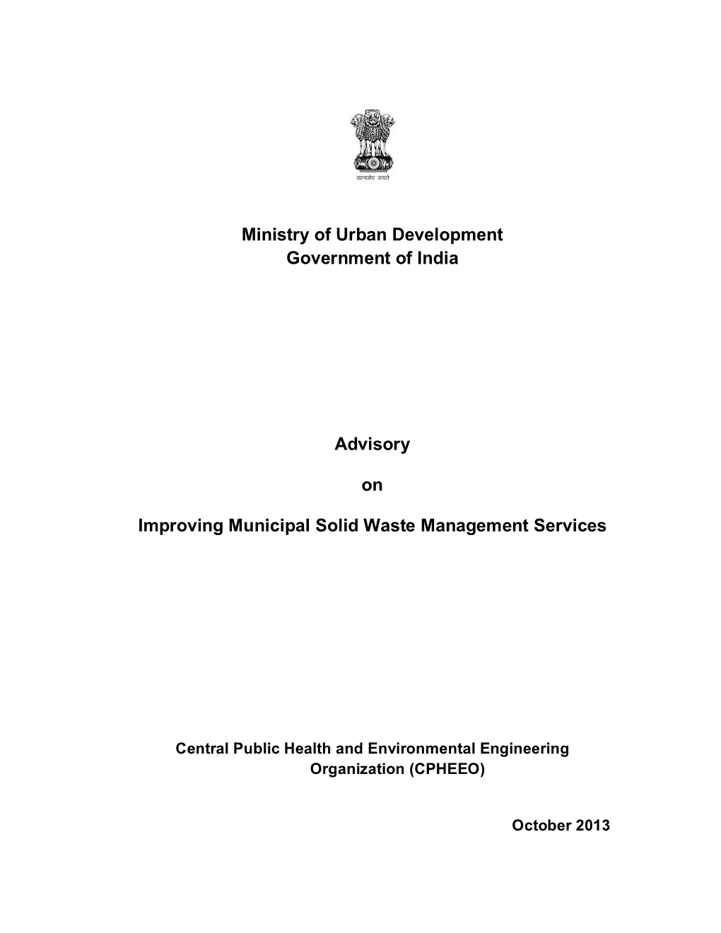 Ministry of Urban Development Government of India Advisory On