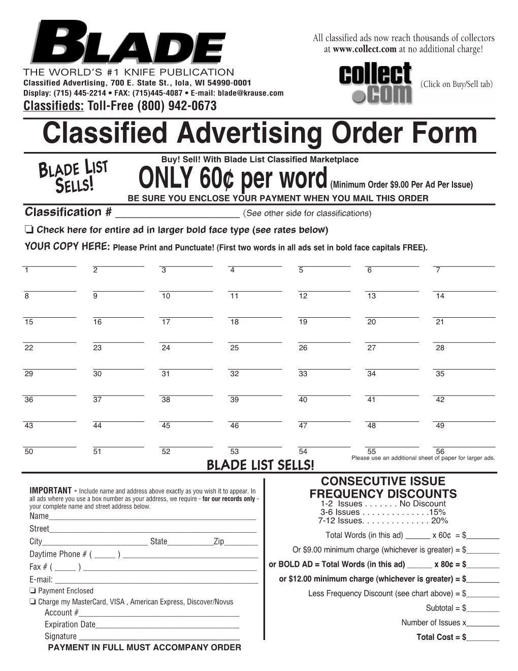 Classified Advertising Order Form