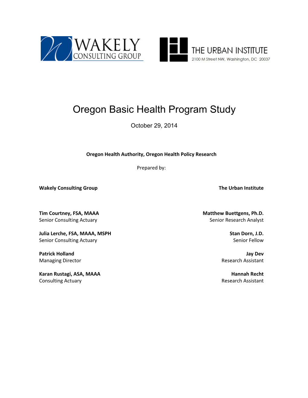 Oregon Basic Health Program Study