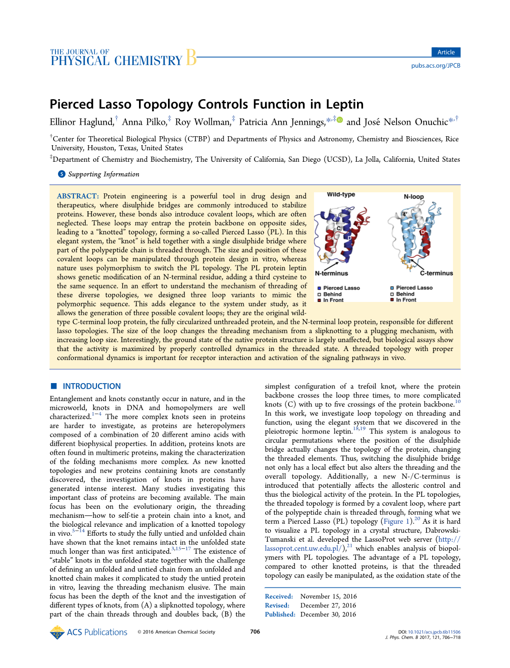 Pierced Lasso Topology Controls Function in Leptin