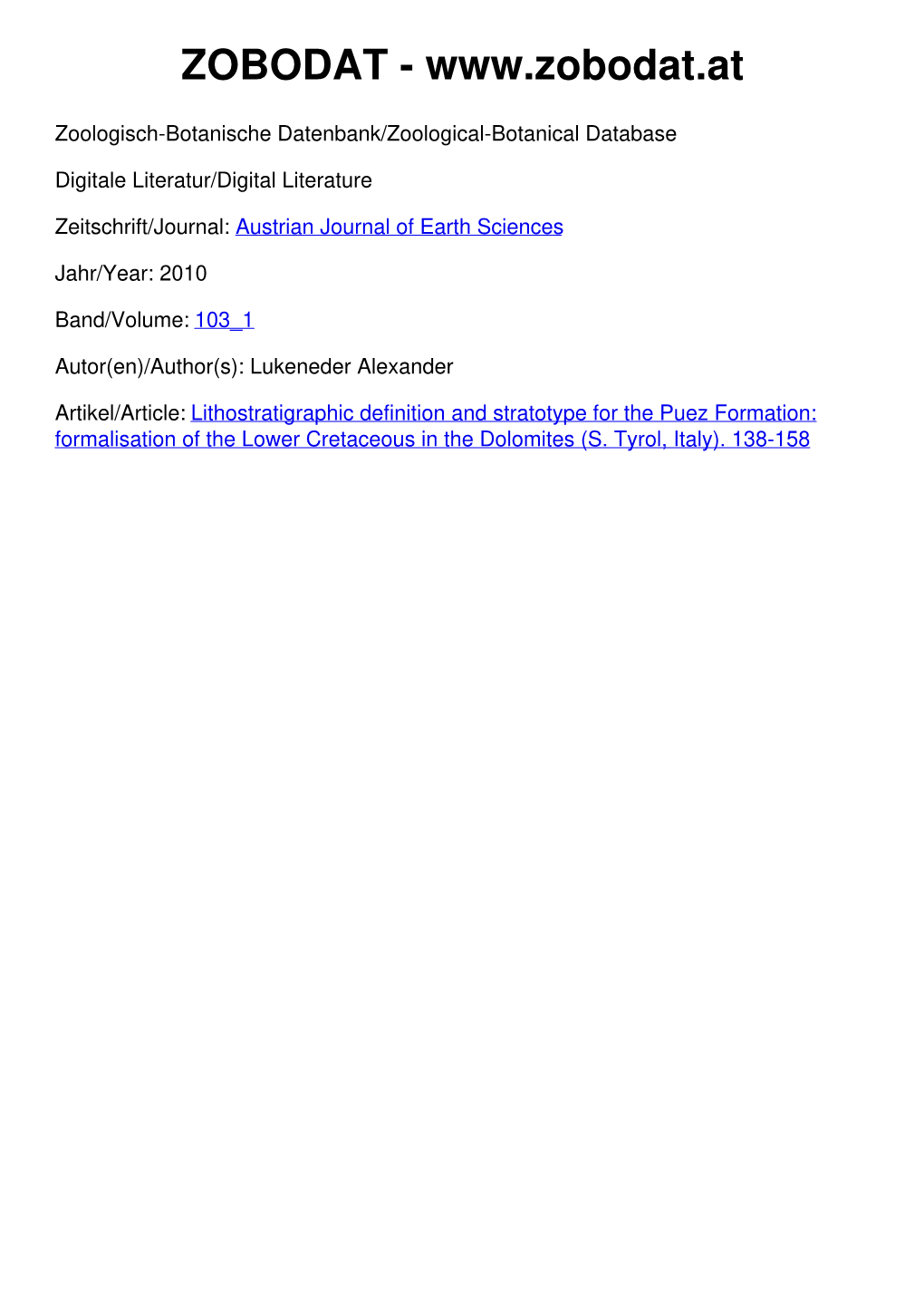 Formalisation of the Lower Cretaceous in the Dolomites (S