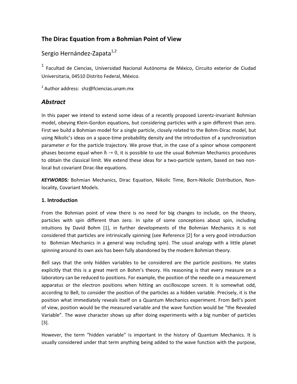 The Dirac Equation from a Bohmian Point of View Sergio Hernández