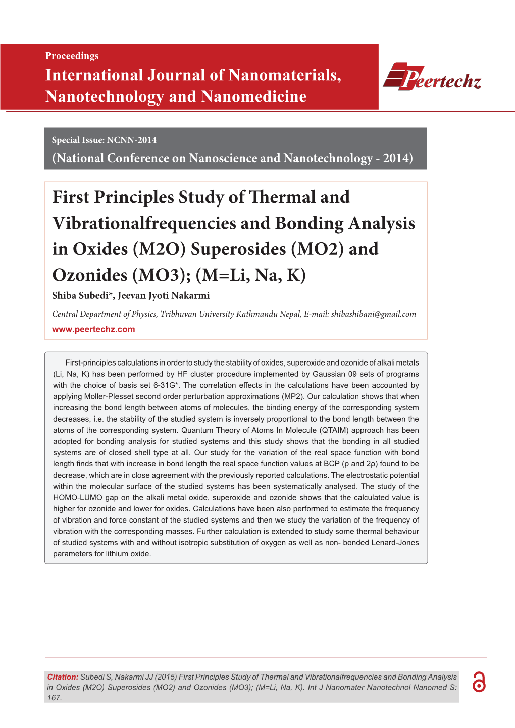 (M2O) Superosides (MO2) and Ozonides (MO3); (M=Li, Na, K) Shiba Subedi*, Jeevan Jyoti Nakarmi