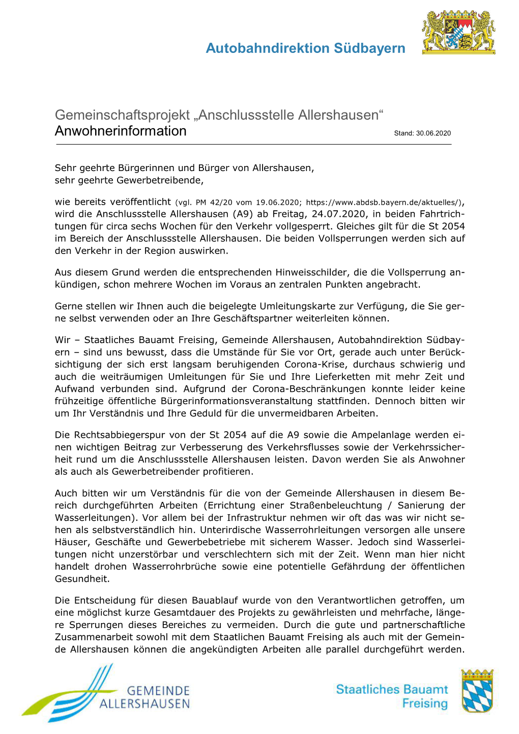 Anschlussstelle Allershausen“ Anwohnerinformation Stand: 30.06.2020