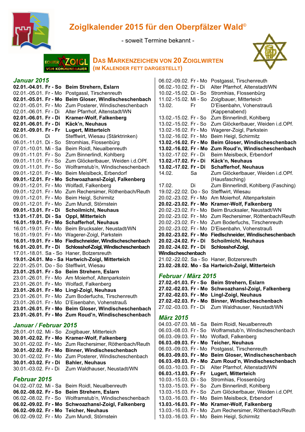 Zoiglkalender 2015 Für Den Oberpfälzer Wald©