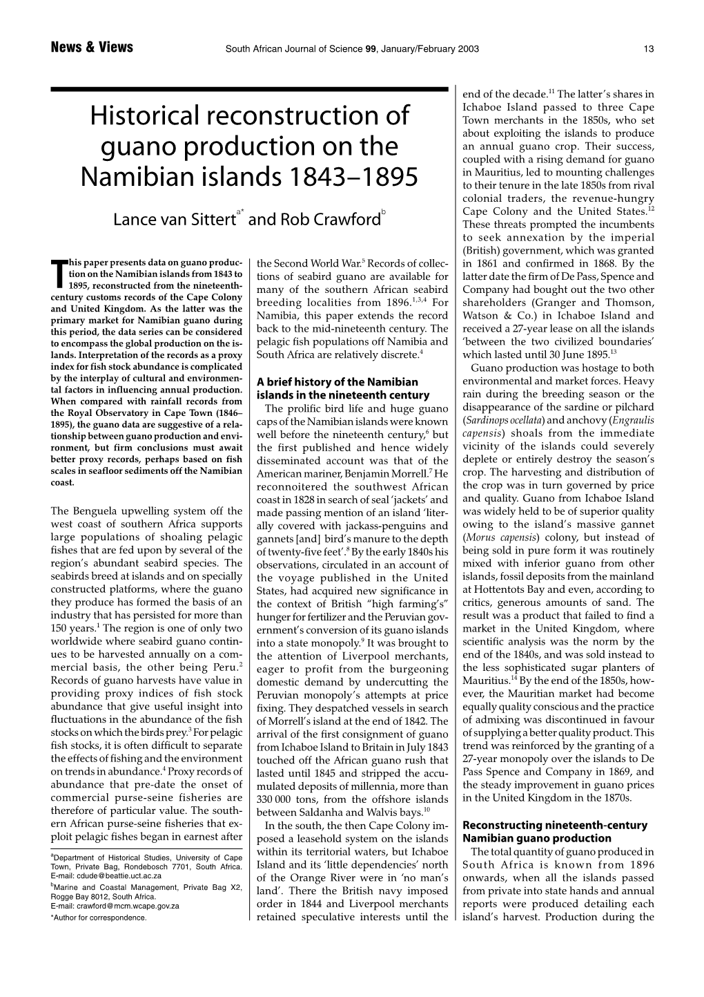 Historical Reconstruction of Guano Production on the Namibian Islands