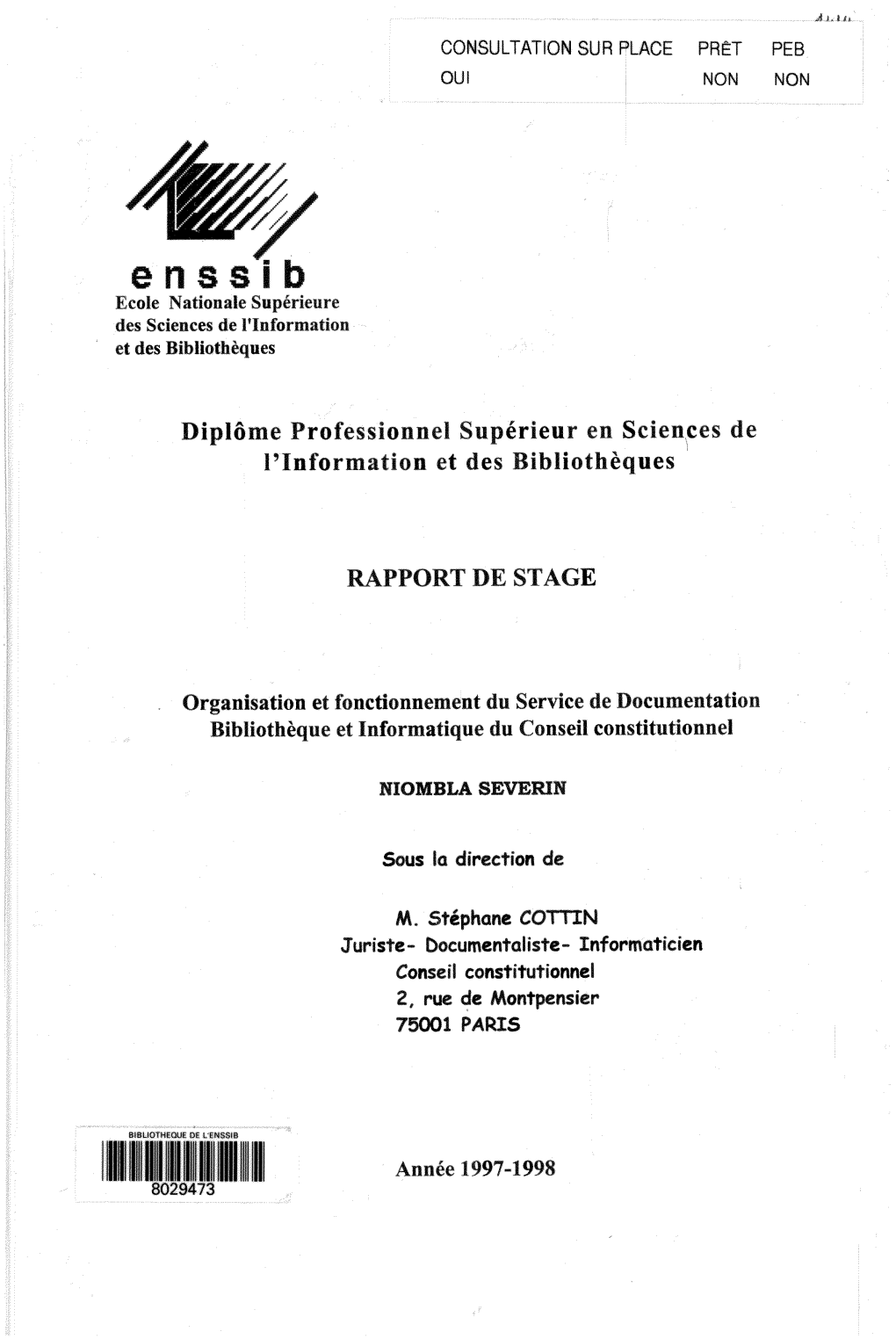 Organisation Et Fonctionnement Du Service De Documentation Bimiotheque Et Informatique Du Conseil Constitutionnel