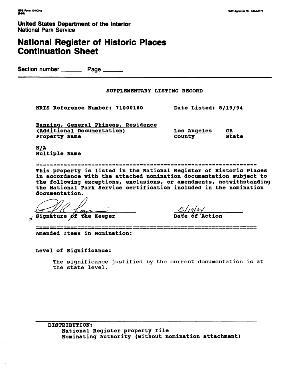 National Register of Historic Places Continuation Sheet