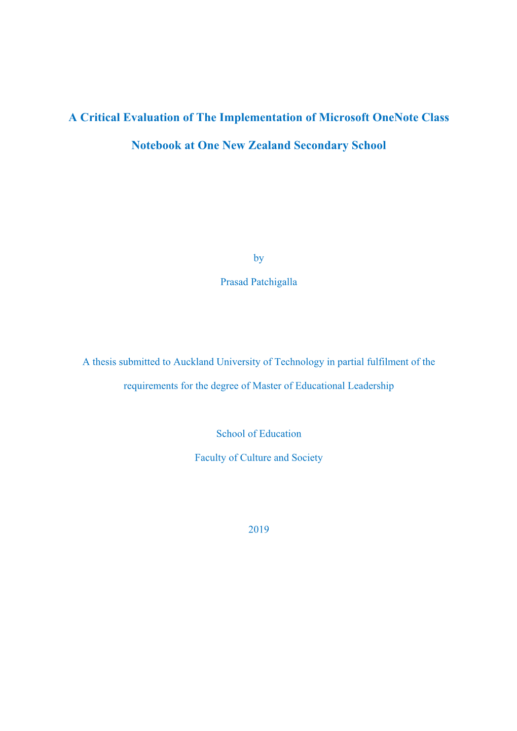 A Critical Evaluation of the Implementation of Microsoft Onenote Class