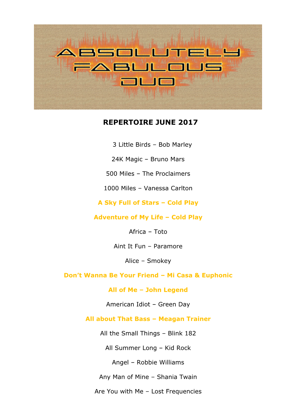 Repertoire June 2017