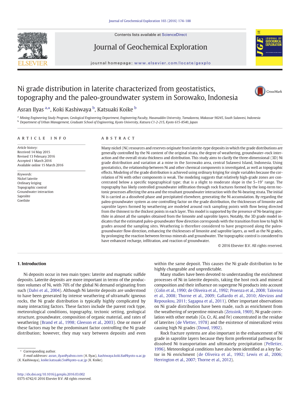 Ni Grade Distribution in Laterite Characterized from Geostatistics, Topography and the Paleo-Groundwater System in Sorowako, Indonesia