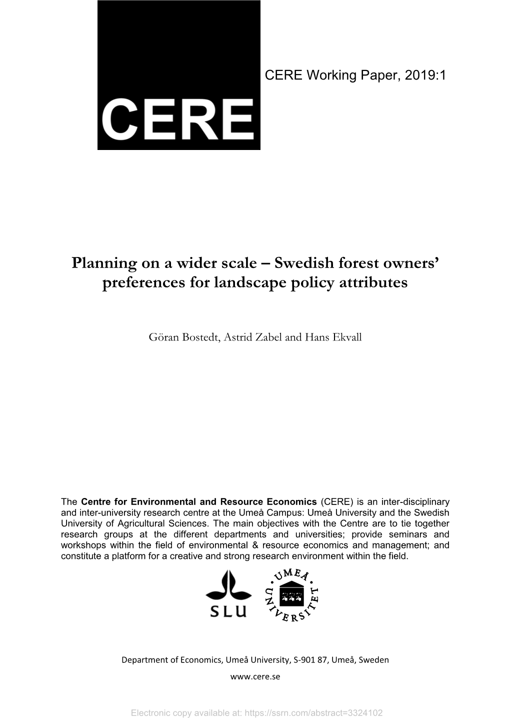 Swedish Forest Owners' Preferences for Landscape Policy Attributes