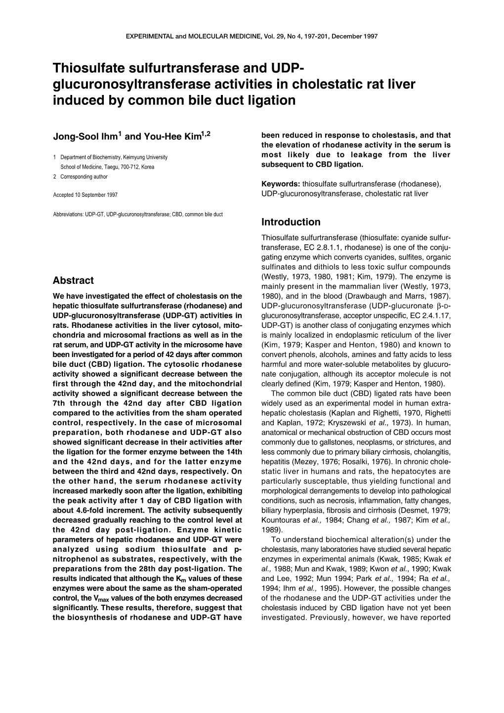 Thiosulfate Sulfurtransferase and UDP- Glucuronosyltransferase Activities in Cholestatic Rat Liver Induced by Common Bile Duct Ligation