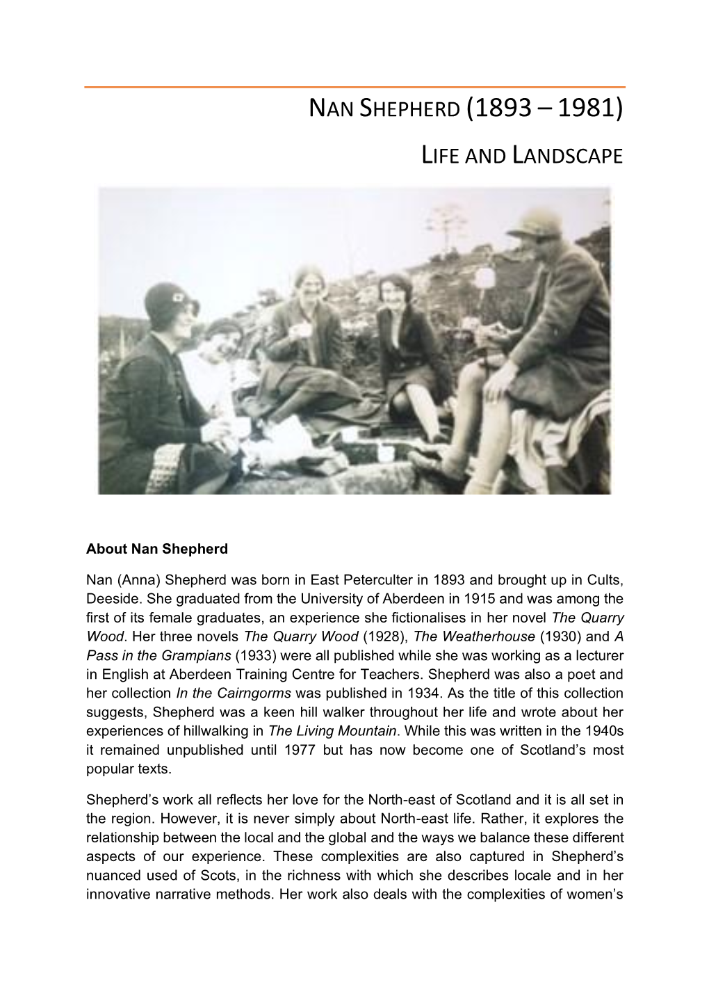 Nan Shepherd (1893 – 1981) Life and Landscape