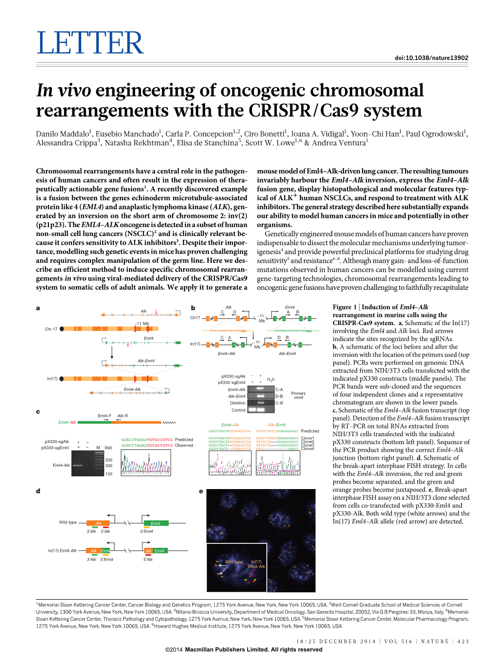 In Vivo Engineering of Oncogenic Chromosomal Rearrangements with the CRISPR/Cas9 System
