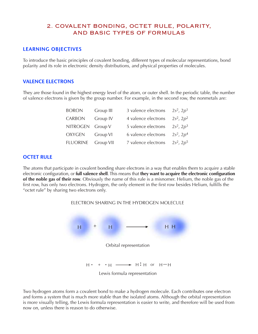 2. Covalent Bonding, Octet Rule, Polarity, and Basic Types of Formulas