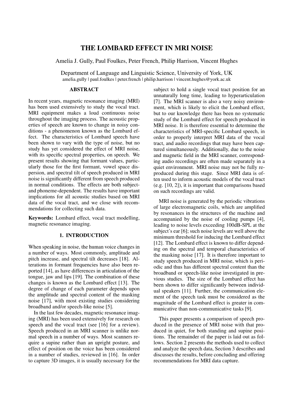 The Lombard Effect in Mri Noise