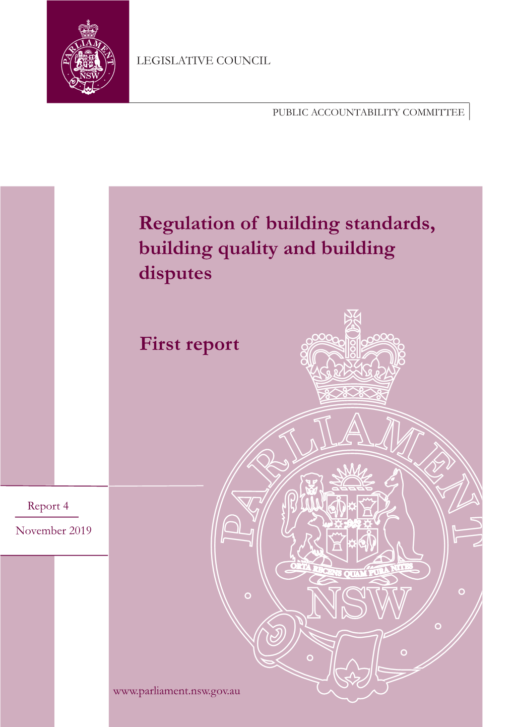Regulation of Building Standards, Building Quality and Building Disputes First Report