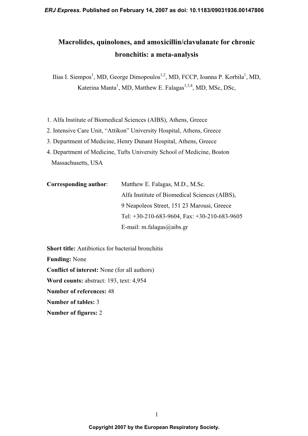 Macrolides, Quinolones, and Amoxicillin/Clavulanate for Chronic Bronchitis: a Meta-Analysis