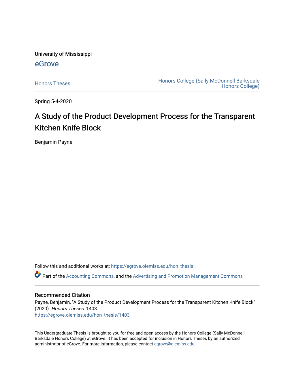 A Study of the Product Development Process for the Transparent Kitchen Knife Block