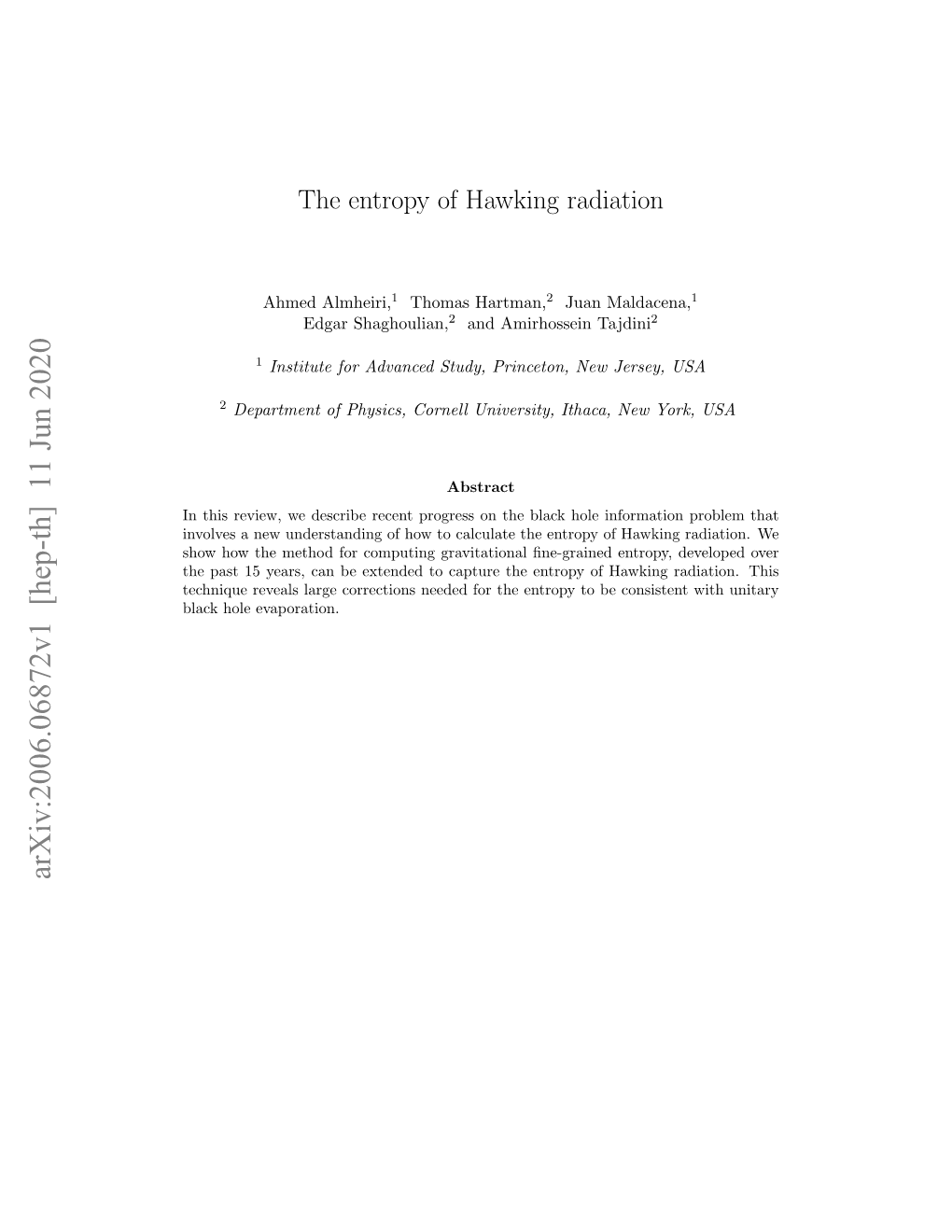 The Entropy of Hawking Radiation