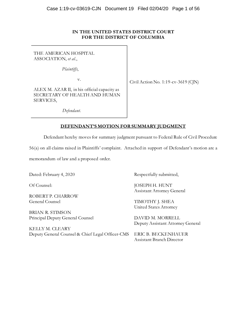 Case 1:19-Cv-03619-CJN Document 19 Filed 02/04/20 Page 1 of 56