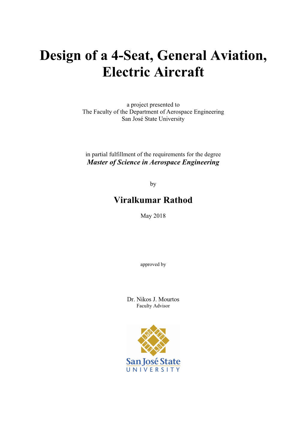 Design of a 4-Seat, General Aviation, Electric Aircraft