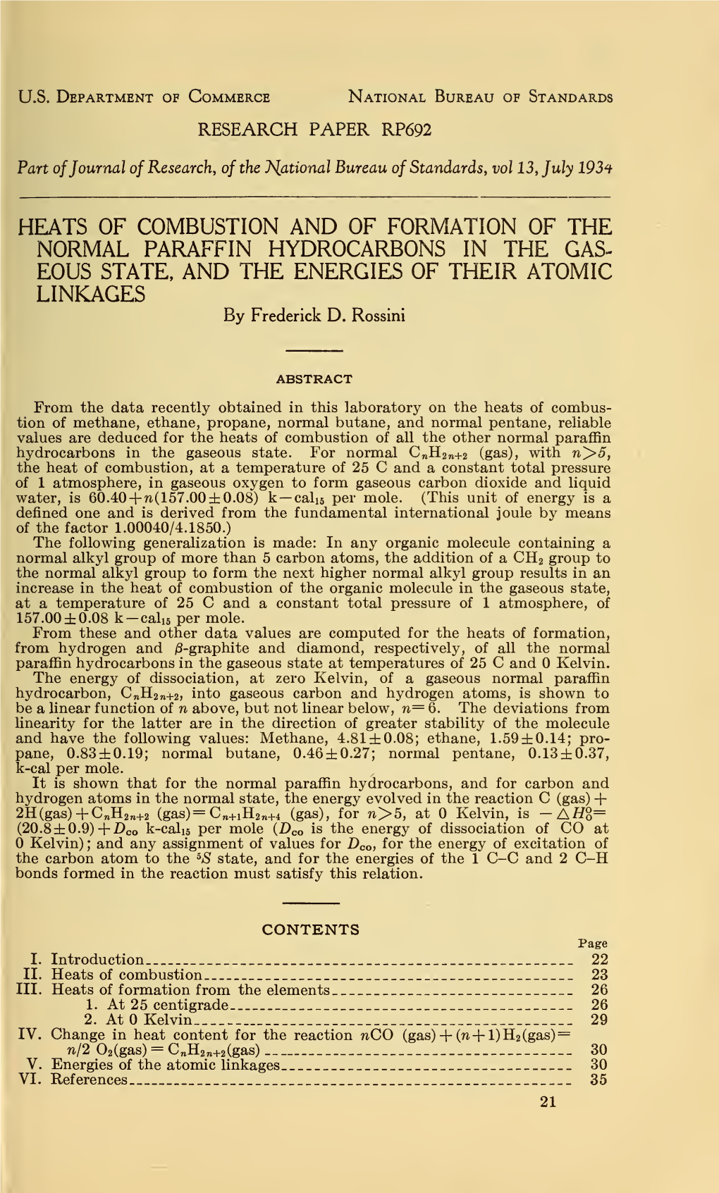 Heats-Of-Combustion and of Formation of the Normal Paraffin Hydrocarbons