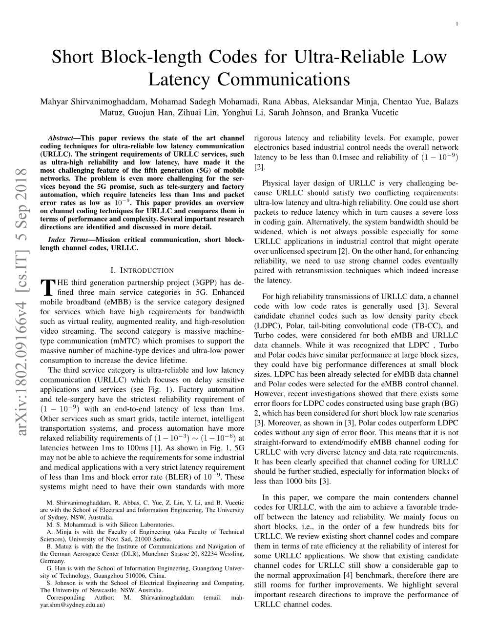 Short Block-Length Codes for Ultra-Reliable Low Latency Communications