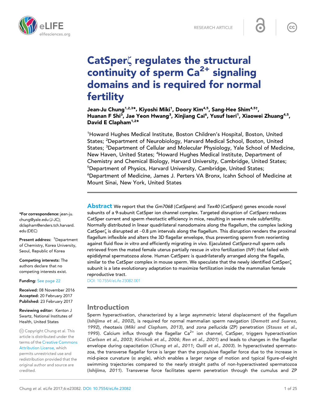 Catsperz Regulates the Structural Continuity of Sperm Ca Signaling